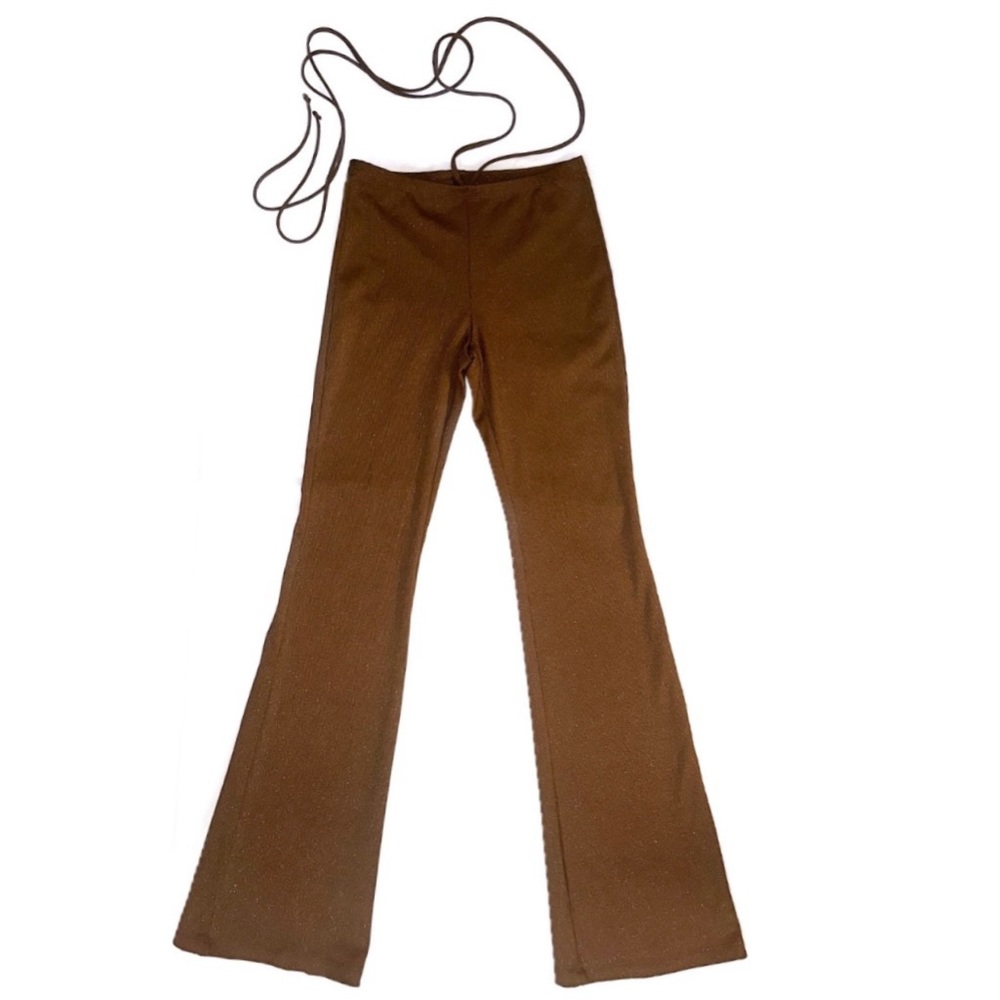 H&M Brown Shimmer Flare Pants With Waist Wrap String - XS
